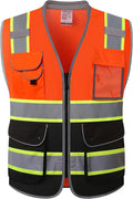 JKSafety 9 Pockets Hi-Vis Safety Vest High Visibility Reflecitive Mesh Safety Vests for Men and Women Cushioned Collar Work Utility PPE Work Gear ANSI/ISEA compliant Class 2 (101-OBlk 3XL)