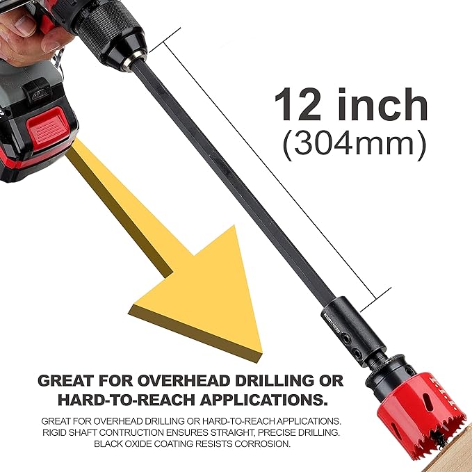 Tools Hole Saw Extension Chuck, 12-Inch x 1/2-Inch Hex Shank Reducing Locking Impact Extension