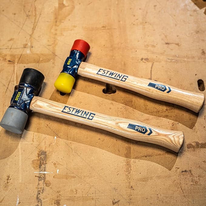 ESTWING Rubber Mallet - 12 oz Double-Face Hammer with Soft/Hard Tips & Hickory Wood Handle - DFH12