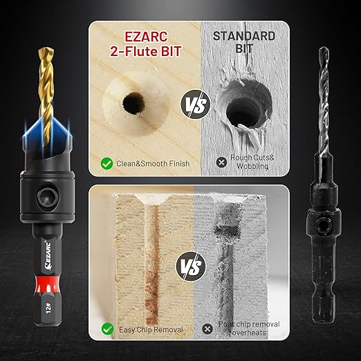 EZARC Countersink Drill Bit Set, 12 PCS Counter Sink Drill Bit Adjustable, #4, #6, #8, #10, #12, Magnetic Extension bit Holder for Woodworking with Storage Box