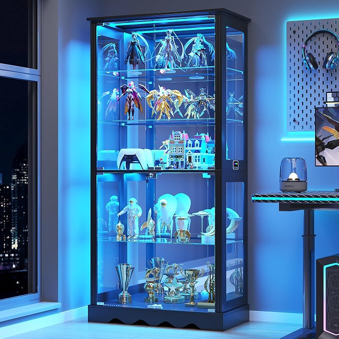 Dystler Display Cabinet with RGB LED Lights & Glass Doors, Flexible Storage - Image 8