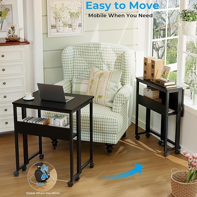 GreenForest Folding Desk with Wheels, 24.8" Rolling Table - Image 4
