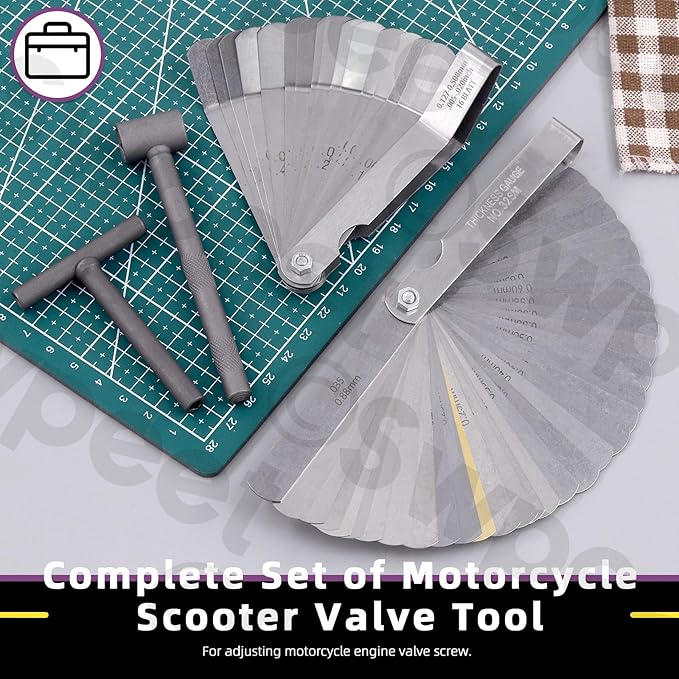 Swpeet 4Pcs Adjusting Valves Tools Set, Motorcycle Engine Valve Screw Adjusting, Include Square Hole Tool, Hexagonal Hole Tool, Straight Feeler Gauge and Offset Feeler Gauge(Metric and Imperial)