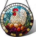 DASTOLL Stained Glass Window Hanging White Chicken Hatching Eggs 9.8" by DASTOLL