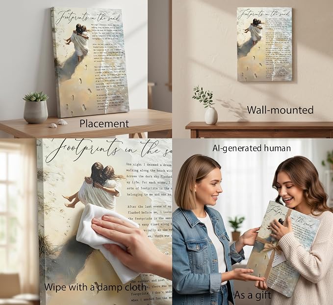 YOXORDQ Footprints in the Sand Poem Wall Art-Wrapping Canvas-16x24in | - Image 3