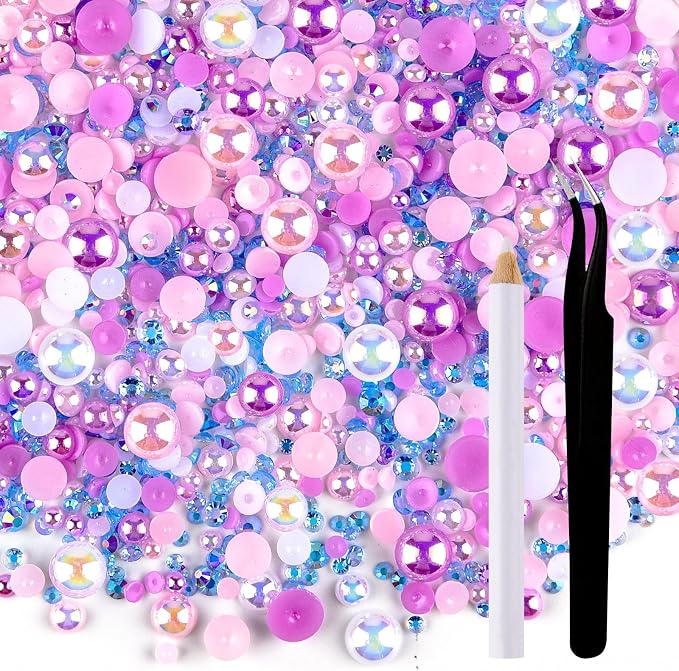 ASTARON 50g Mix Flatback Rhinestones Half Pearls by ASTARON