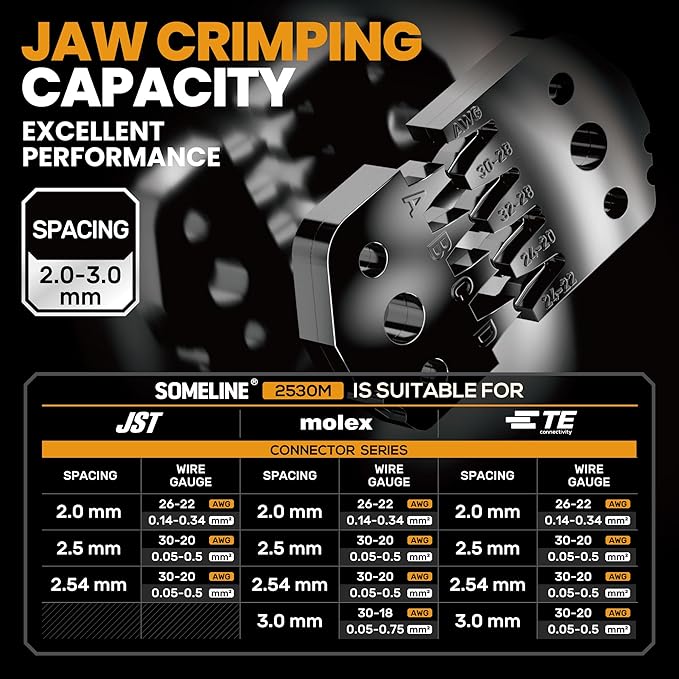 SOMELINE Crimp Tool Connector Kit, JST-XH/SM/SYP 2.5mm and Du pont 2.54mm Connector Set, 27 Types of Connectors, 30-20 AWG Ratcheting Crimper for JST Series,KF2510,Molex,AMP EI Series