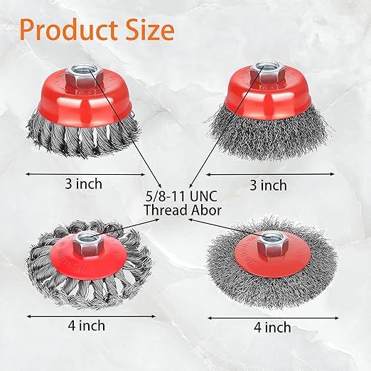7 Pack Wire Wheel Cup Brush for 4 1/2 Angle Grinder with 5/8"-11 Thread Extension Rod,4 & 3 Inch Twist Knotted Coarse Crimped Wire Brushes (Wire Wheel Set & Grinder Extension Rod)