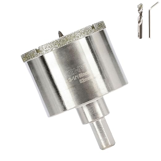 2-1/16inch | 52mm Diamond Hole Saw with Center Drill bit and Diamond-Coated Center Drill bit for Ceramic Glass Marble Fiberglass Granite and Porcelain Tiles by CENYB