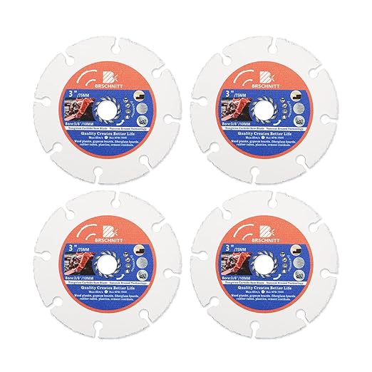 Carbide Multi Wheel,BRSCHNITT 4pcs 3 Inch (75mm) with Arbor 3/8 Inch (10mm) Tungsten Carbide Cut Off Wheel for Wood,Laminate,Gypsum Board,Plastic for Angle Grinder Cutting Disc
