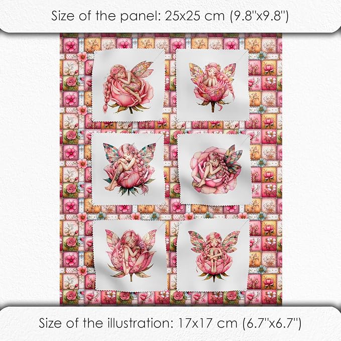 ‍ Pink Fairy Patchwork Cotton Fabric Panel – 6 Designs + Bonus Patchwork Sheet - Image 6