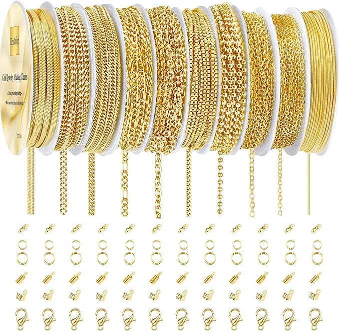 Ecoofor Gold Necklace Chains for Jewelry Making, 75.5 Feet 10 Rolls Jewelry by Ecoofor