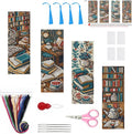 4PC Blue Bookshelf Counted Cross Stitch Bookmark Kit by Paintcolordiamondpainting