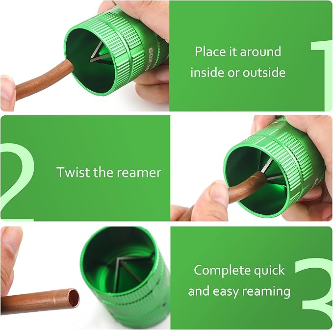 Pipe Reamer Tool, Copper PVC Tube Deburring Tool Plumping Tools Pipe Cleaner 1/4" to 1-5/8" Inner Outer Reamer Pipe Tubing Chamfer for Metal PVC PPR Copper Brass Aluminum(Green)