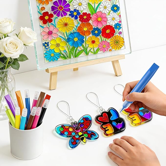24 Pcs Suncatcher Paint Pens, Stained Glass Sun Catcher Pens 24 Colors 10ML Each - Image 6
