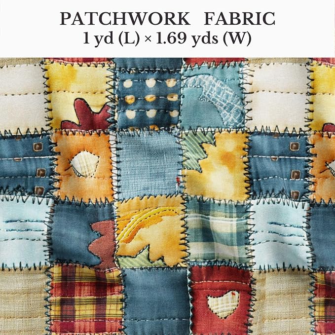 Patchwork Cotton Fabric Panel 61 x 36.6 Inches, Rustic Quilt Style Squares - Image 2