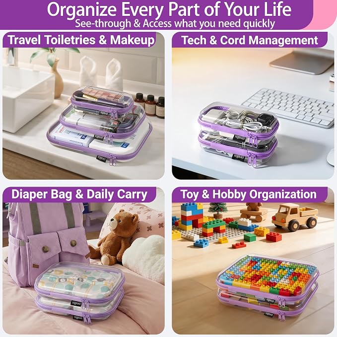 YQBRAO 6 Pack Royal Purple Clear Hard Shell Zipper Case, 1.2mm Heavy Duty Art - Image 3