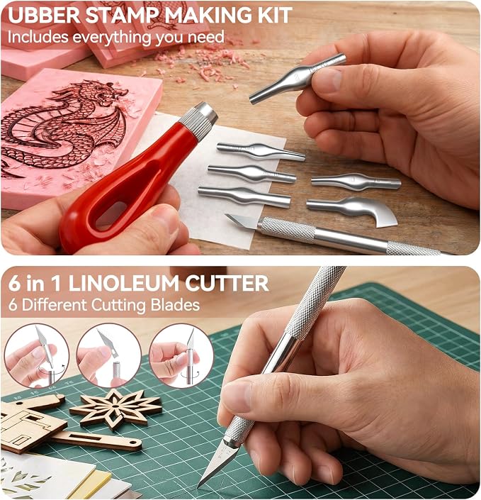 WAYCOM 18Pcs Linoleum Blocks for Printmaking: Linocut kit - Image 4