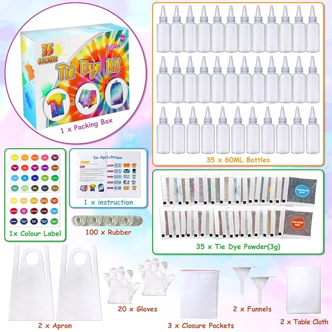 Tie Dye Kit, 35 Colours Fabric Tyedyedye Kit | Non-Toxic, - Image 2