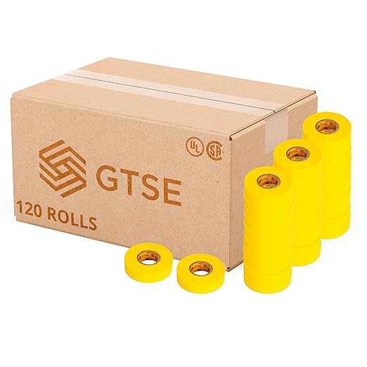 GTSE Yellow Electrical Tape, 120 Rolls Bulk Box – Waterproof, Industrial Grade Vinyl, 3/4 in x 66ft– Strong Self-Adhesive PVC Electric Tape for Wire Insulation, 7 Mil, 600V – UL/CSA Listed