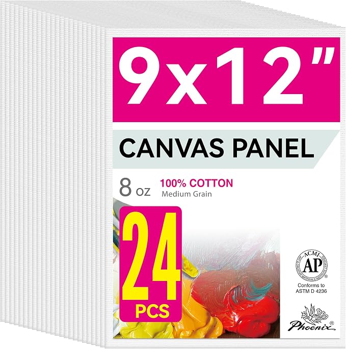 PHOENIX Painting Canvas Panels 9x12 Inch, 24 Bulk Pack - 8 Oz Triple Primed by PHOENIX