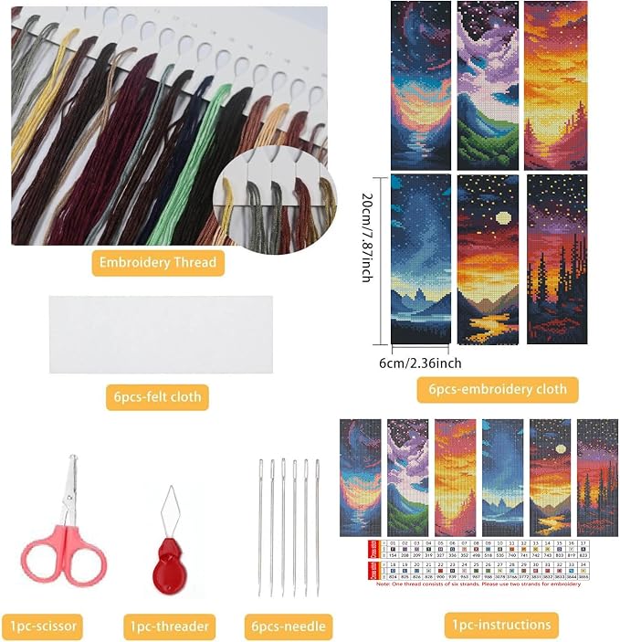6 Pcs Sun and Moon Cross Stitch Bookmark Kit - Image 2