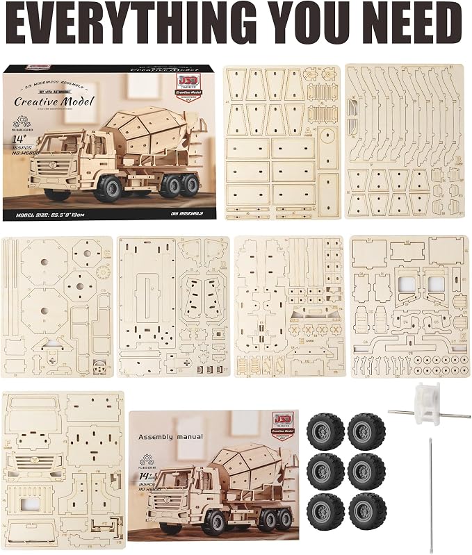3D Wooden Puzzles Cement Mixer Truck - Image 8