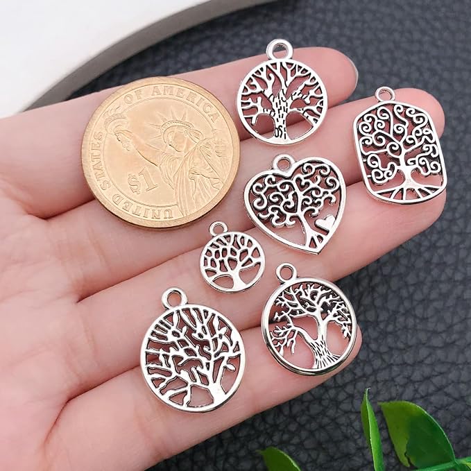 WOCRAFT 60pcs Antique Silver Tree Leaf Bracelet Charms - Image 2