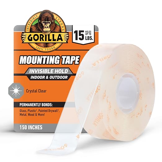 Gorilla Invisible Hold Mounting Tape, Holds up to 15 lbs, Permanent Bond by Gorilla