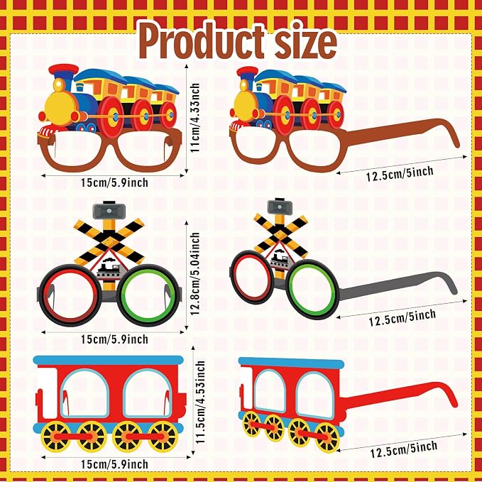 Pajean 32 Pcs Train Party Decoration Train Themed Paper Eyeglasses Photo Booth - Image 2