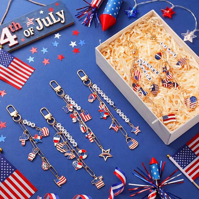 CraftyDream 558 Pcs American Flag Charm Keychains Making Kit Patriotic Charms - Image 6