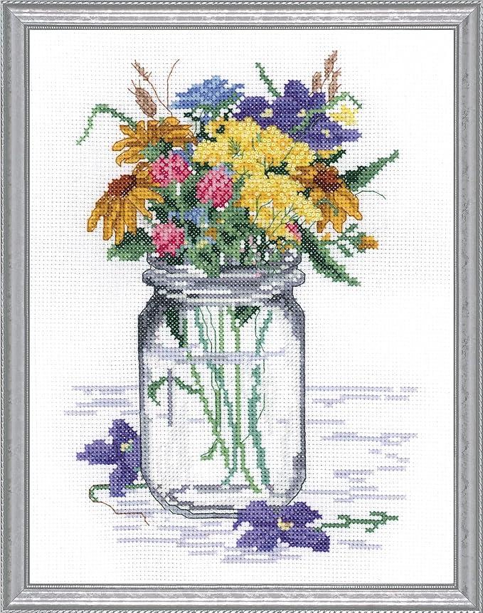 Janlynn 017-0112 "Wildflower Jar Counted Cross Stitch Kit by Design+Works+Crafts
