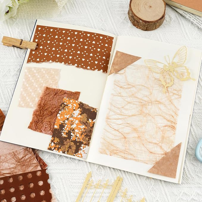 50 Sheets Brown Textured Scrapbook Paper Assorted Set | A5 Size, Mixed Special - Image 5
