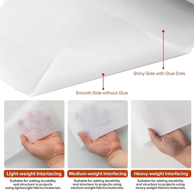 ZOMONETI Light Weight 17.5in x 10yd White Iron On Non-Woven Fusible Interfacing - Image 3