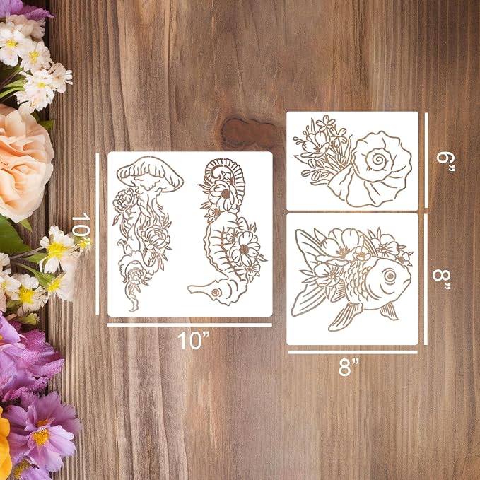 Sea Animal Stencils Reusable Turtle Shell Fish Stencil Jellyfish Octopus - Image 2
