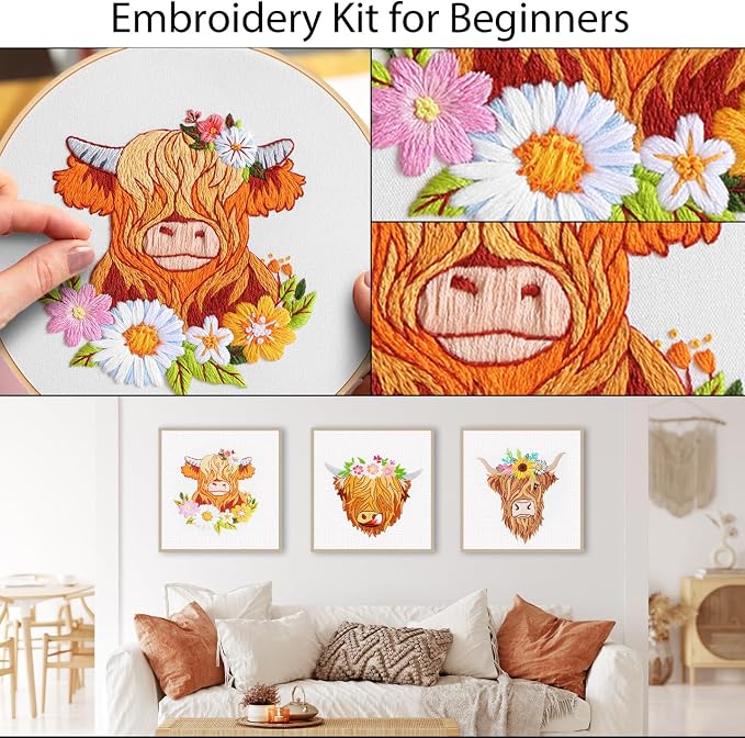 Louise Maelys 3 Sets Highland Cow Embroidery Kits - Image 4