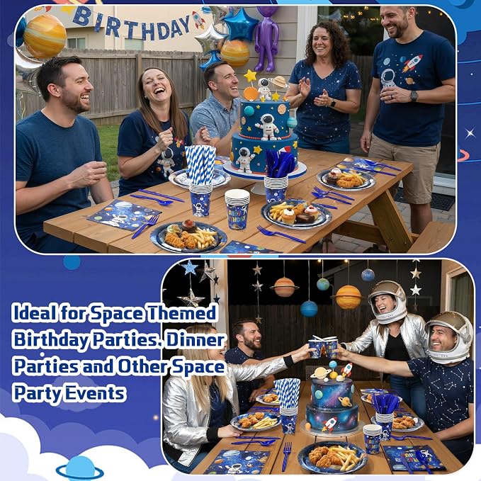 450 Pcs Space Birthday Tableware Set Decorations, Solar System Paper Plates - Image 4