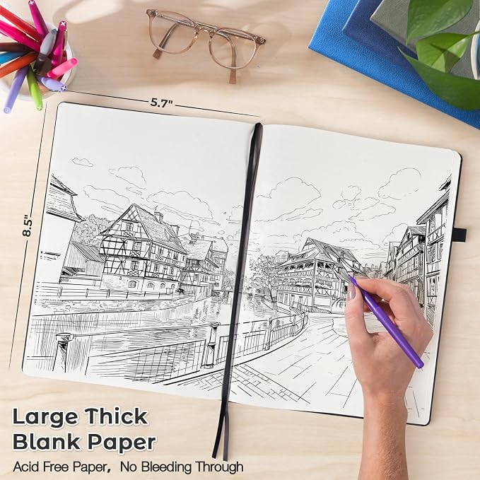 Blank Notebook, 5 Pack Hardcover Sketch Book, Large Blank Journal, No Bleed - Image 2