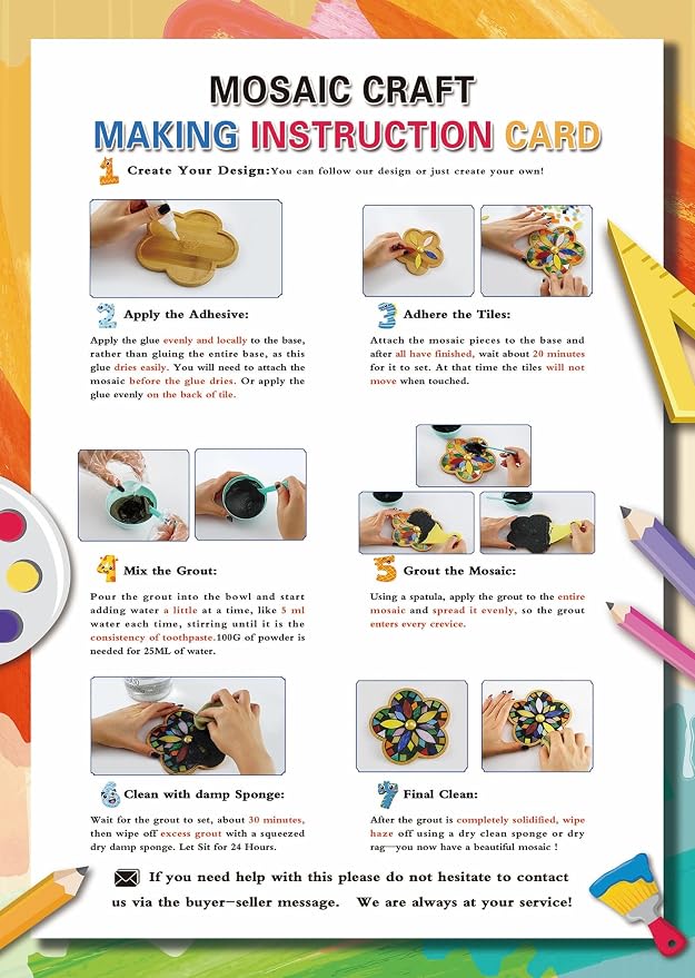 Lanyani 2 Sets of DIY Mosaic Craft Kits Mosaic Tiles Coaster Kit Make Your Own - Image 5