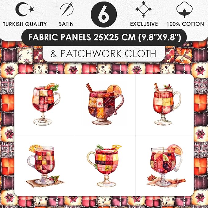 Patchwork Mulled Wine Cotton Fabric Panel – 6 Designs + Bonus Sheet 29.5×19.6 - Image 3