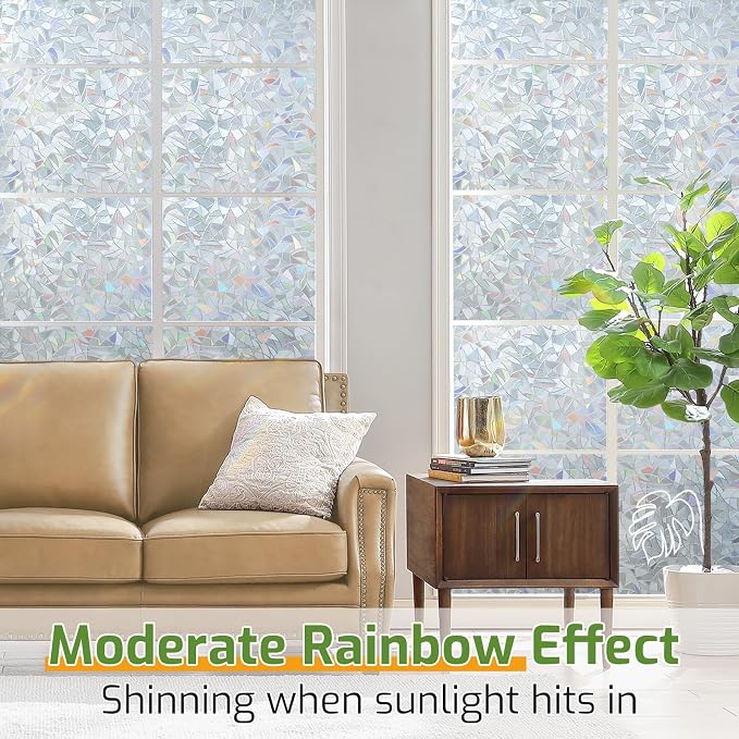 LUTE Rainbow Window Privacy Film, Stained Cling, 23.6" x 157.4" | 3D Decorative - Image 2