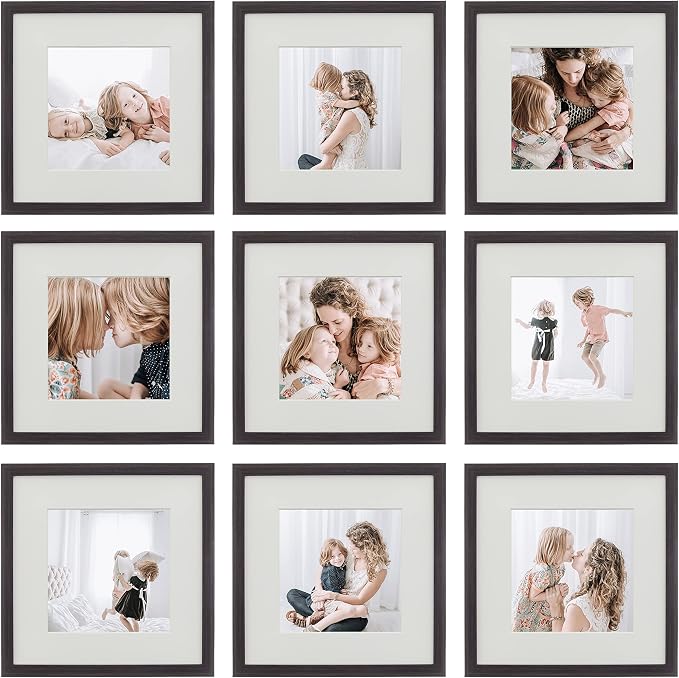 Sheffield Home 9 Piece Gallery Wall Frame Set, 12x12 Inch, Dark Oak by SheffieldHome