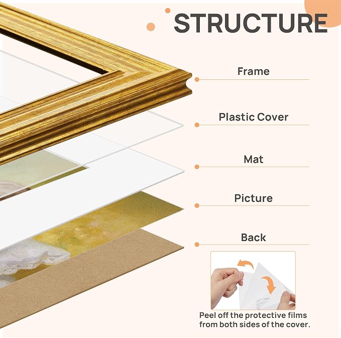 upsimples Vintage 12x16 Frame, Antique Gold Frame Displays 8.5 by 11 - Image 3