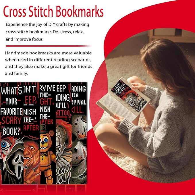 VIGEGU 5 Pcs Horror Stamped Cross Stitch Bookmark Kits - Image 4
