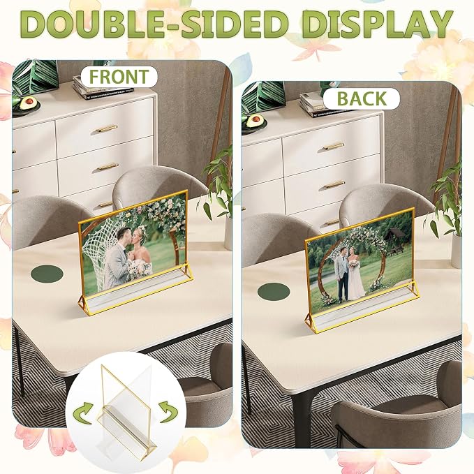 Acrylic Sign Holder 6X4 Gold Frames Double-Sided Gold Picture Frames - Image 3
