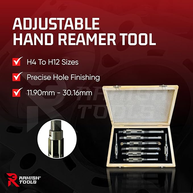 Adjustable Hand Reamer Tool H4 to H12 Sizes - 15/32" to 1-3/16” Reaming Tool for Precise Hole Finishing with Carbon Steel Blades - Hand Tools Reamers for Metal & Wood - 11.90mm - 30.16mm