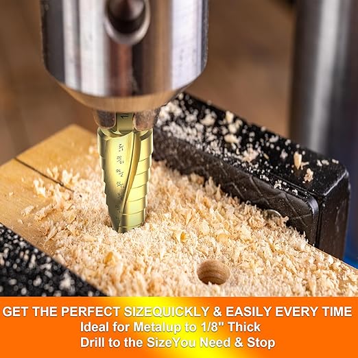 M2 Step Drill Bit Set 3/16"-1/2",1/4" Hex Shank Unibit Step Drill bit,Spiral Grooved for Faster Drilling, Step Bits for Stainless Steel, Wood, Aluminum, Plastic, 6 Step Sizes Taper Drill bit Set