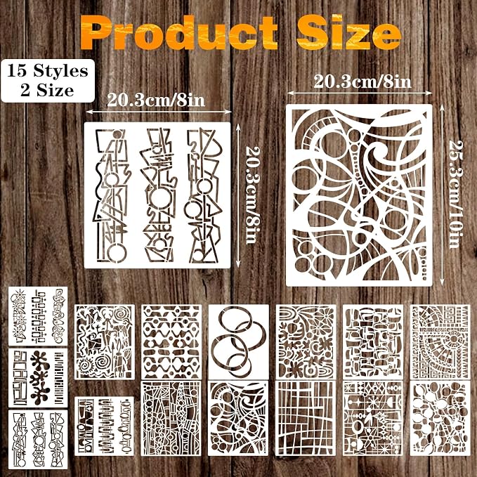 15 Pcs Geometric Stencils, Reusable Abstract Texture Stencils - Image 2