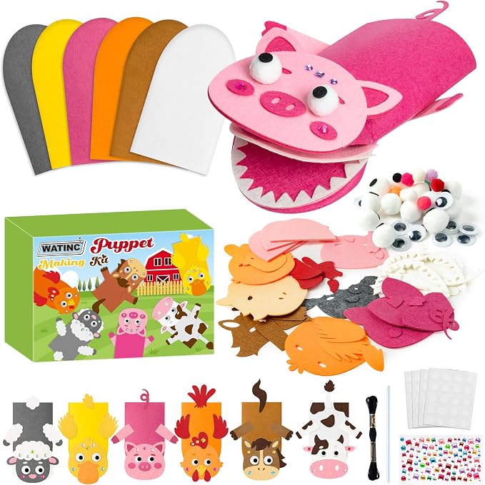 WATINC 6Pcs Hand Puppet Making Kit, Art Craft Felt Sock Puppet Toys, Creative by WATINC