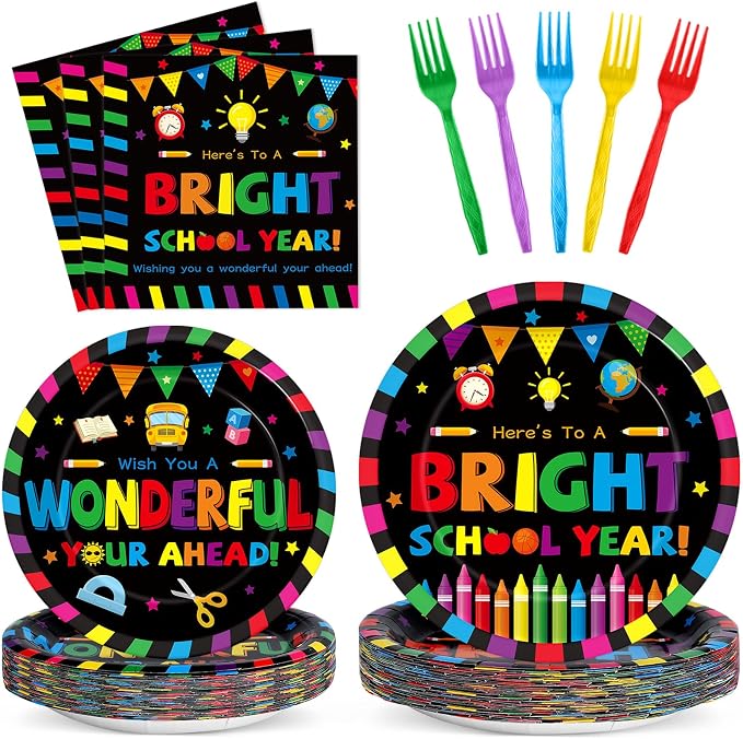100PCS Back To School Decorations School Season Supplies Paper Plates Napkins by Qyeahkj
